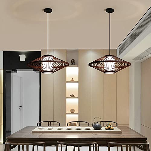 Luminaire en bambou tricoté main suspension rotin vintage réglable E26