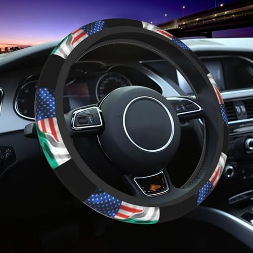America Flag Bulgaria Bulgarian Flag Car Steering Wheel Cover Elastic Non Slip Vehicle Steering Wheel Protector 15 Inch for Men Women