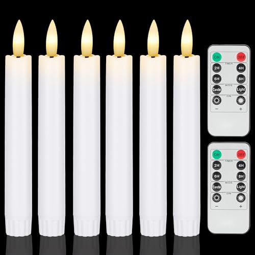 Image of Battery Operated Flameless Taper Candles with Remote, 6.4 Inch White LED Candles Flickering, Short Flameless Candlesticks for Weeding Home Party Festival Decor, 6 Pack
