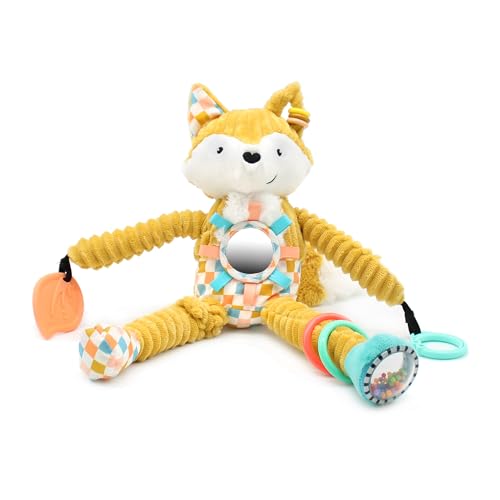 LES DÉGLINGOS - Peluche d'activité Nomade Cyranos le renard - Jaune moutarde- Jouet d'éveil pour bébé - Idée Cadeau - Dès la Naissance - 36 cm