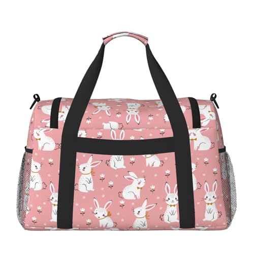 Cute White Rabbit print Large Canvas Travel Duffel Bag Weekender Bags for Women Overnight Bag Carry On Tote Bag2