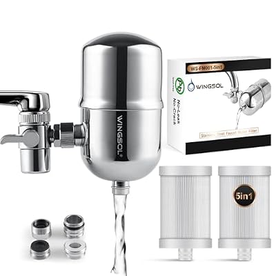 WINGSOL WINGSOL Faucet Filter Reduce Heavy Metals 99.6% Lead, Increase Water pH & Taste NSF/ANSI 42&53, 304 Stainless-Steel 220G 0.1µm Remineralize Water 5-in-1 Function, 2 Filter Cartridges Included