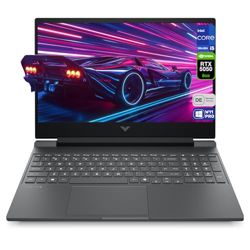 HP Victus 15 Gaming Laptop, Intel Core i5-13420H, 16 GB DDR5 RAM, 512 GB PCIe SSD, 15,6' FHD (1920x1080) IPS 144Hz Display, Nvidia Geforce RTX 5050, Deutsches Tastatur, Windows 11 Pro, Mica Silver