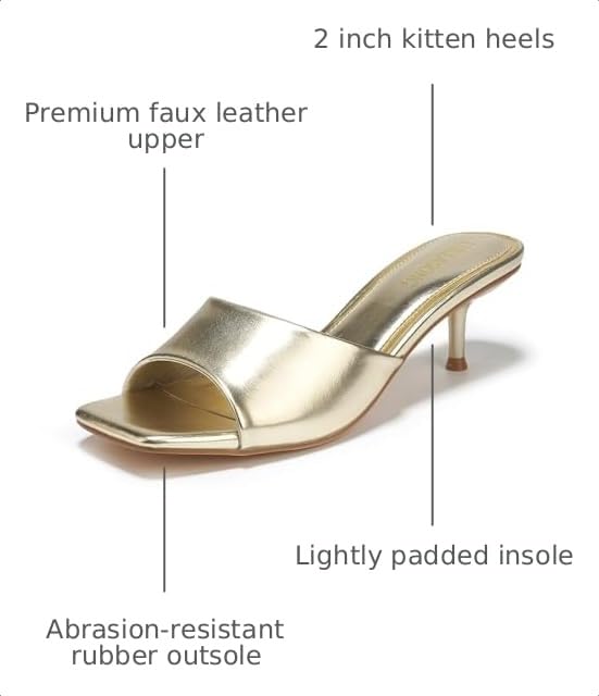Image of LULLASONG Women's Kitten Heels Sandals Low Heels Slip On Slides 2 Inch Heeled Square Open Toe Sandals for Women