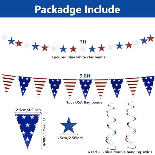 Image of 20Pcs 4th /Fourth of July Patriotic Decorations Set Independence Day Decor Red White Blue Paper Fans USA Flag Pennant Star Streamer Hanging Swirls Party Decor Supplies for Memorial Day, Flag Day