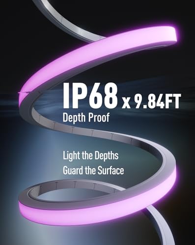 Image of Shine Decor IP68 Waterproof LED Strip Light, 24V Pool Rated Submersible Silicone Neon, UL Listed Underwater Outdoor LED Rope Light for Pool Fountain Waterfall Bathtub, 16x16mm, RGB, 26.25FT
