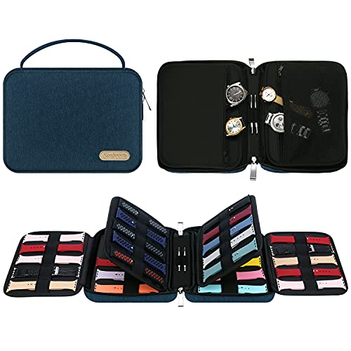40 Watch Band Organizer Bag, Simboom Expandable Watch Band Storage Bag Carrying Case Spill-resistant Watch Straps Travel Case Carrying Bag for Watch Bands, Watch Band Pin, Cable, Earphones (Blue)