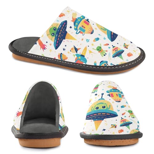 visesunny Women Men's Fuzzy Slippers Plush Warm Winter Cartoon Alien Ufo Cozy House Slippers Comfy Indoor Shoes2