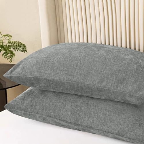 Image of CaliTime Pack of 2 Cozy Standard Pillow Shams Cases for Bed Bedding Decoration Solid Dyed Soft Chenille 20 X 26 Inches Medium Grey