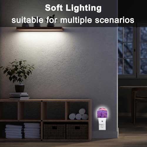Image of Night Light,Lavender Field Sunset Night Lights Plug Into Wall Bedroom Bathroom Kitchen Hallway Stairs Hallway, Energy Efficient Decor Desk Lamp Gifts