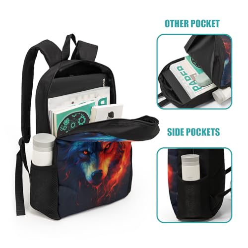 Nerxy Wolf School Backpack Set 3 Pcs, Red Blue Animal Printed School Bags Shoulder Bookbag with Lunch Box Pencil Holder 3 in 1 for Elementary Middle High Students Teenager Girls Boys4