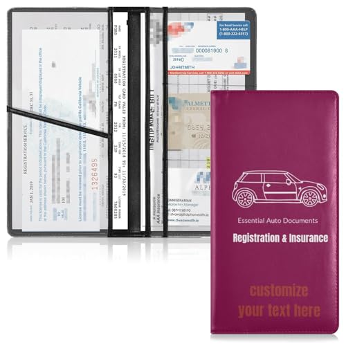 Custom Premium Leather Auto Registration Insurance & ID Card Holder Personalized Men Women Truck Accessories for ID, Driver's License, Key Contact Information Cards Rose Red2