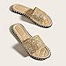 PICNICFUN Women's Open Toe Flat Sandals Rhinestone Glitter On Casual Fashion Slippers Quick Drying Indoor & Outdoor Slides (Gold, 8)