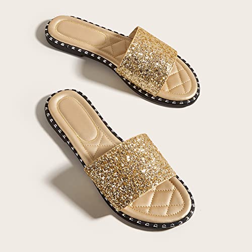 Image of Women's Open Toe Flat Sandals Rhinestone Glitter On Casual Fashion Slippers Quick Drying Indoor & Outdoor Slides