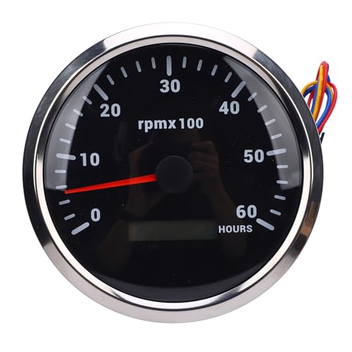 Tacómetro 110 Mm 4 3/8 Pulgadas con 7 Colores de Retroiluminación de 6000 Rpm y Medidor de Hora para el Tractor de Camión Automóvil RV Barco DC 9 a 32V (Dial negro Bisel CXA007)