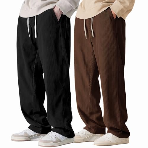 Image of Preneum Men Mid Rise Poly Cotton Loose Fit Trouser || Korean Style Travel & Lounge Wear with Pockets (Available in Plus Size)