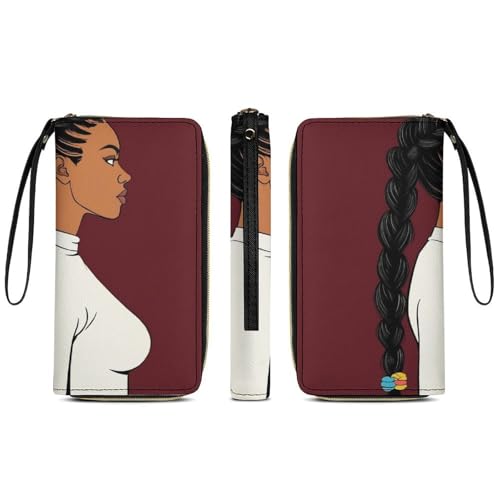 Womens Wallet, Waterproof PU Leather Wallet, Large Capacity Credit Card Holder African American Black Woman Girl Painting Coin Zipper Clutch Purse3
