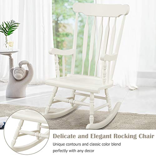Giantex Rocking Chair Solid Wooden Frame Outdoor & Indoor Rocker For Garden, Patio, Balcony, Backyard Porch Rocker (1, White) #TOP2