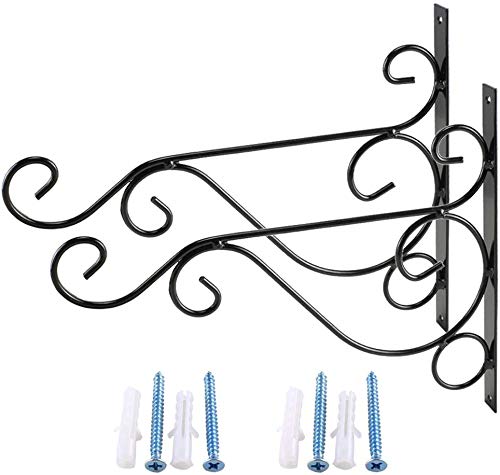 Wall Brackets Hook for Hanging Plants Wrought Iron Flower Pot Hook Flower Stand for Bird Feeders Lantern Lawn Light Flower Pots (Black) Set of 2 Stand-image-34