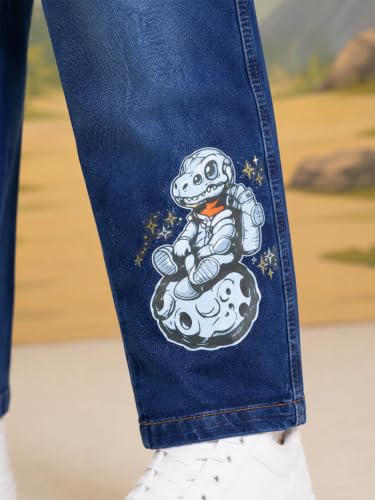 Image of KiddoPanti Boys Regular Fit Denim Pant | Stretch Poly Cotton Denim | Regular Fit Full Length Pant | Back Elasticated & Button with Zip Open Fly