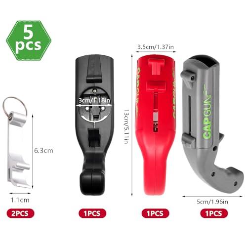 Cap Gun flesopener, grappig, kroonkurkpistool als cadeau, flesopener, pistool, geschikt voor thuisgebruik van mannen, bar, barbecue, feestspelletjes, kerstcadeaus (grijs + rood + zwart) - Afbeelding 3