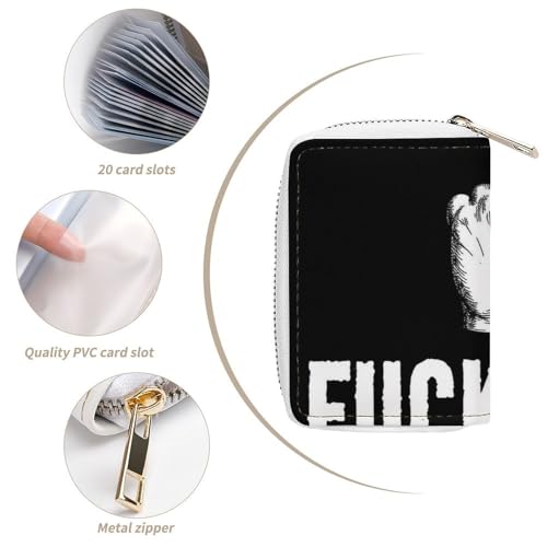 Men Women Credit Card Wallet with 20 Slots, Pu Leather Card Holder Organizer Bag Funny Rude Fuck Off Black Zipper Slim Wallet4