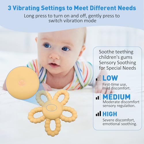 Image of Vibrating Teether for Baby, Sensory Chew Toys for Autistic Children & Teething Toys for Babies, USB Chargeable & 3X Vibration Setting Travel Essential Kids with Autism Toddler Gifts