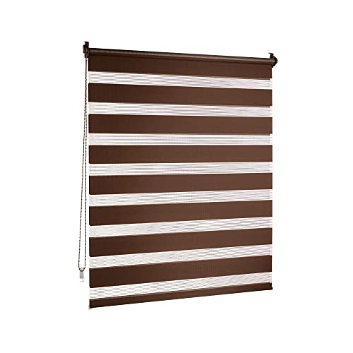 Victoria M. Store Enrouleur Double 55 x 150 cm Marron foncé, Translucide & Occultant Jour Nuit Montage par Serrage sans Percer pour Fenêtre Et Porte avec Chaînette