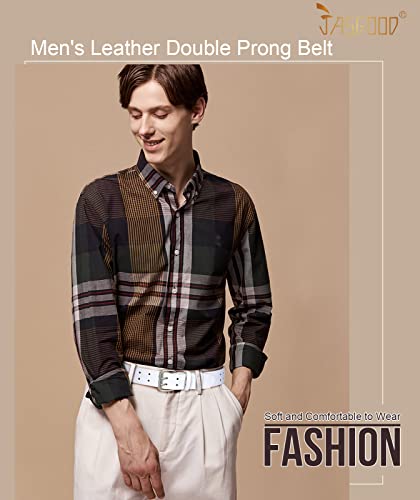 Image of JASGOOD Men Double Prong PU Leather Belt Casual Work Heavy Duty Belt Double Grommet Holes Belt for Jeans
