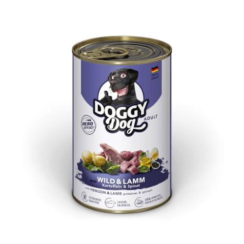 DOGGY Dog Paté Mix 1, 6 x 400 g, Nassfutter für Hunde im Probierpaket, getreidefreies Hundefutter mit Lachsöl und Grünlippmuschel, Alleinfuttermittel mit hohem Fleischanteil, Made in Germany