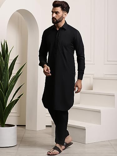 Image of SOJANYA Men's Cotton Silk Pathani Kurta Set with Wide Leg Straight Fit Salwar