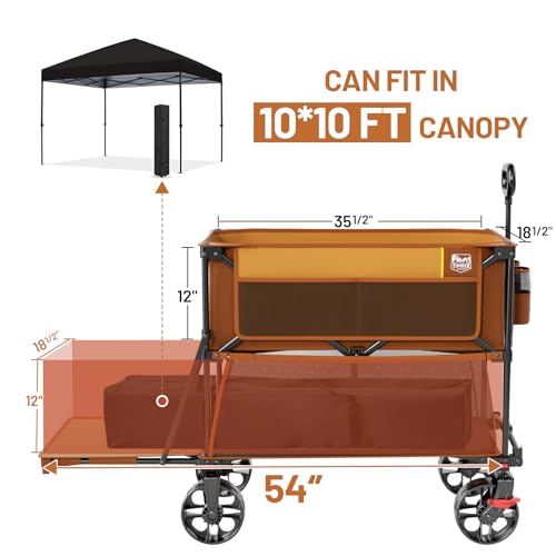 TIMBER RIDGE 400L Large Capacity Folding Double Decker Wagon with Brakes, 54" Extra Long Extender Wagon Cart, 450lbs Heavy Duty Collapsible Cart, All-Terrain Big Wheels for Camping, Sports, Shopping