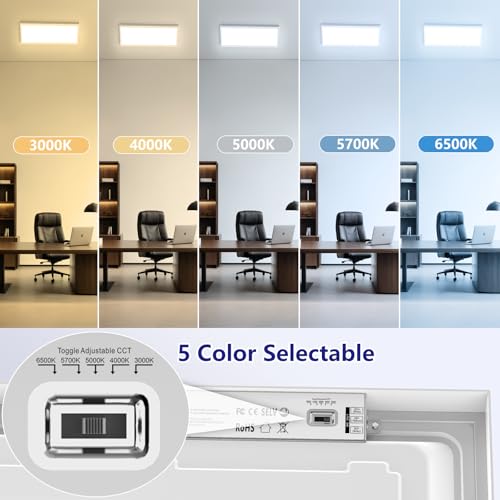 Image of AIKVSXER 2x4 Led Flat Panel Light Surface Mount-2 Pack, 70W 7700Lm Dual Selectable 5CCT 3000K /4000K /5000K /5700K /6500K and Wattage 30-70W 0-10V Dimmable Ceiling Light Fixture for Kitchen /Laundry