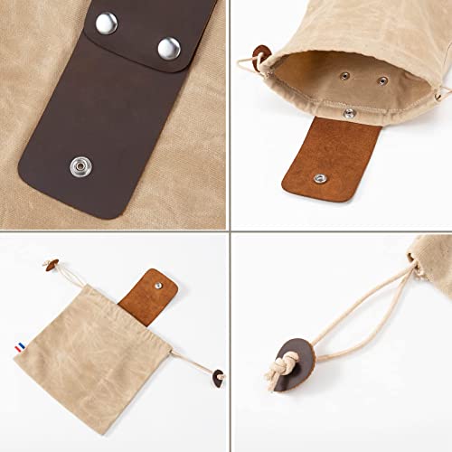 Tasche für Futtersuche Zusammenklappbar für Wandern, Faltbare Canvas Bushcraft-Tasche aus Leder und Leinwand mit Kordelzug für Camping Radfahren Klettern,Schwarz
