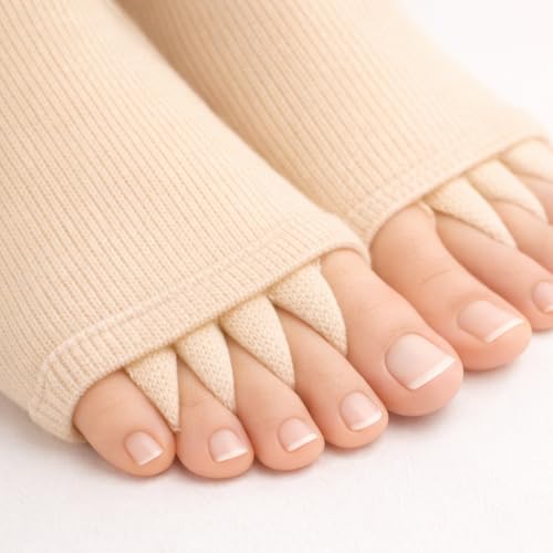 Image of Foot Alignment Orthopedic Cotton Socks for Men & Women | Five Toe Separator | Foot Pain Relief | Bunion Corrector | Plantar Fasciitis Support | Improves Posture & Flexibility | Free Size | Beige | 1 Pair