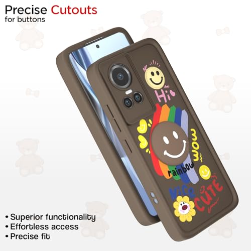 Image of Pikkme Back Cover for Oppo Reno 10 5G | Soft Silicone| Cute Rainbow Smile & 3D Cartoon Flower Design | Shockproof Raised Camera Protection Bumper Case (Brown)