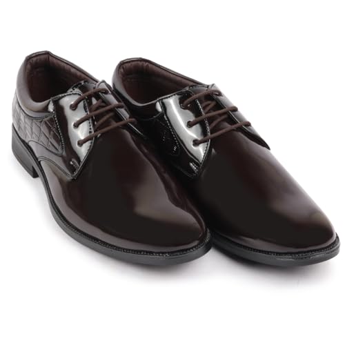 Image of FAUSTO Men's Patent Leather Party Formal Embossed Office Lace Up Derby Shoes|Classic Comfort Shoes