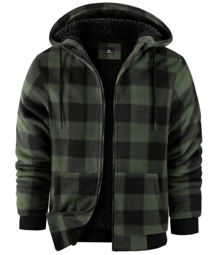 ZITY Hoodies for Men Flannel Fleece Sweatshirt Plaid Zip Sherpa Lined Coat - image 1