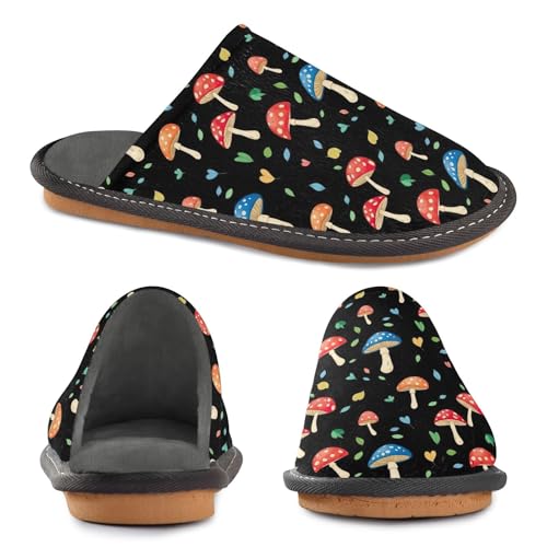 ODAWA Mushrooms Leaves Memory Foam House Slippers Shoes for Grandma Mom, Washable Slip On House Shoes for Women Size 4-54
