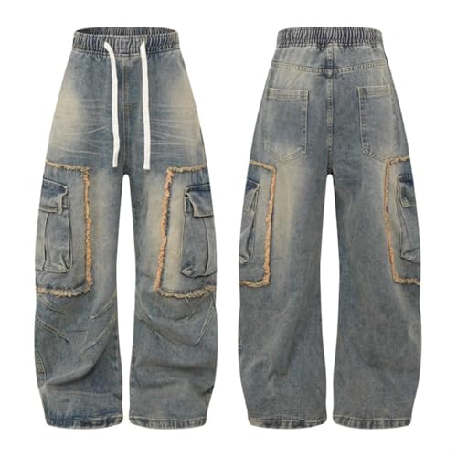 Unisex Baggy Jeans Streetwear Vintage Washed Drawstring Elastic Waist Wide Leg Harajuku Hip-Hop Cargo Jeans2