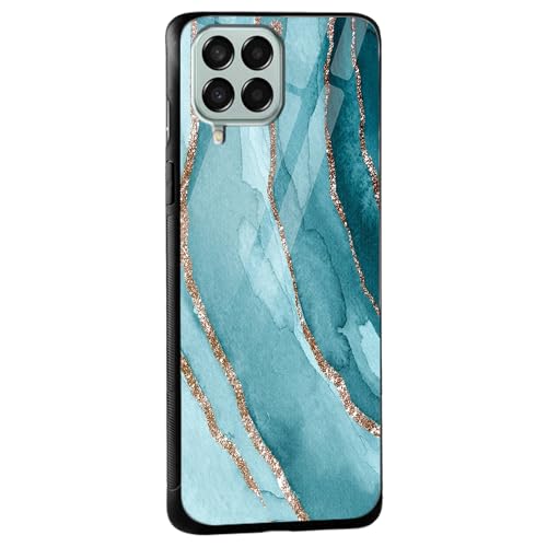 Image of COLORflow Back Cover Compatible with Samsung Galaxy M12 / A12 / F12 | Blue Marble Golden Stripes | Shockproof TPU Bumper Cover with Camera Protection Back Cover