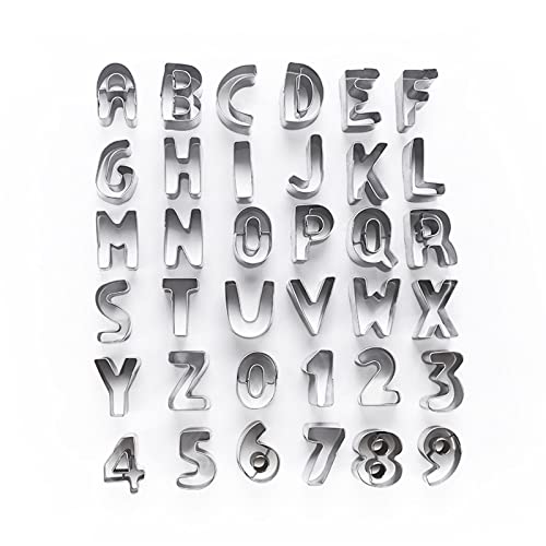 Juego de 36 moldes de acero inoxidable para galletas, 26 letras inglesas + 10 números de presión para galletas, utensilios de horneado adecuados para hornear en la cocina Cover
