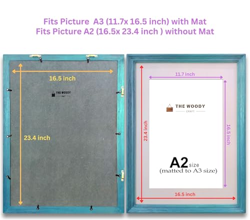Image of A3 Size Wooden Photo Frame with Mat, Blue Photo Frame for Wall Decoration, Home Decor for Wall Hanging, Best Wooden Photo Frame for Posters and Photos (A2 Size Matted to A3 Size)