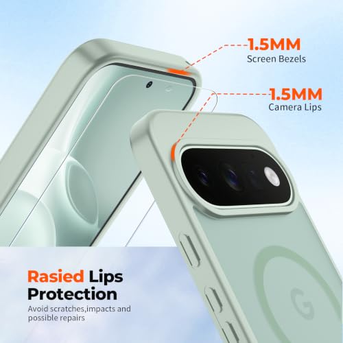 Image of SUPFINE Magnetic for Google Pixel 11 Case - Light Green | With Screen Protector,Translucent Matte,Built-in Magnets,Military Grade Drop Protection,Shockproof Phone Cover