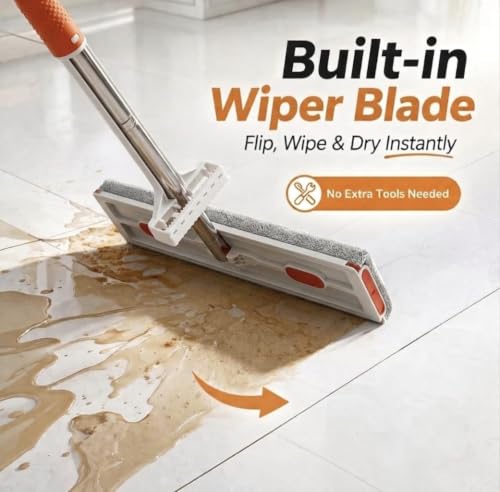 Image of JAPERO Flat Mop for Floor Cleaning with 3 Refill Pads, Microfibre Mop for Home with 360 Swivel Head, Hands-Free Slider Squeeze, Bucket-Less Design, Wet & Dry Floor Cleaning Mop