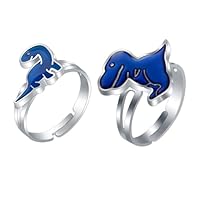 BCHKO Set di 2 Anelli dell'Umore a Forma di Dinosauro, Regolabili, Gioielli Divertenti per Feste, Cambiamento di Colore con la Temperatura, Accessorio per Bambini e Adulti, Idea Regalo di Compleanno
