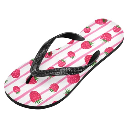 Raspberries Stripe Pink Flip Flops for Beach Thong Sandals Anti-slip Lightweight Shower Shoes for Travel Summer Outdoor2