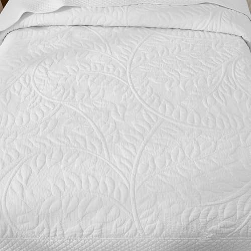MarCielo 3-Piece 100% Cotton Oversized Bedspread Lightweight Quilt Coverlet Embroidery Farmhouse Bedding Set T0 (Bright White, Twin (68"x86"))