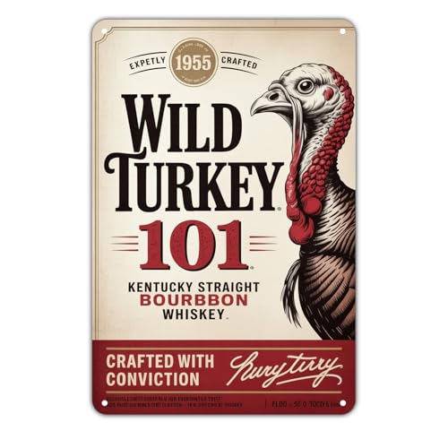Wild Turkey Bourbon Whiskey tin sign Vintage Wild Turkey 101 Metal Sign Print Aesthetic for Garden Yard Bar Porch Home Bedroom Kitchen Wall Decor Decor Gift 8 x 12 inch