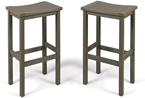 Christopher Knight Home Caribbean Outdoor 30" Acacia Wood Barstools, 2-Pcs Set, Grey Finish